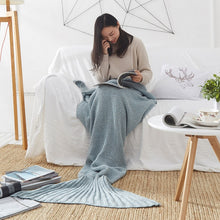 Load image into Gallery viewer, 3 Sizes Mermaid Tail Blanket Yarn Knitted Handmade Crochet Mermaid Blanket Kids Throw Bed Wrap Super Soft Sleeping Bed